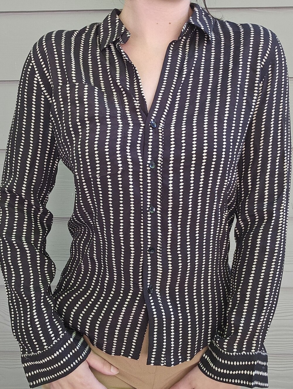 Black and White Dot-Strip Button-Up Shirt